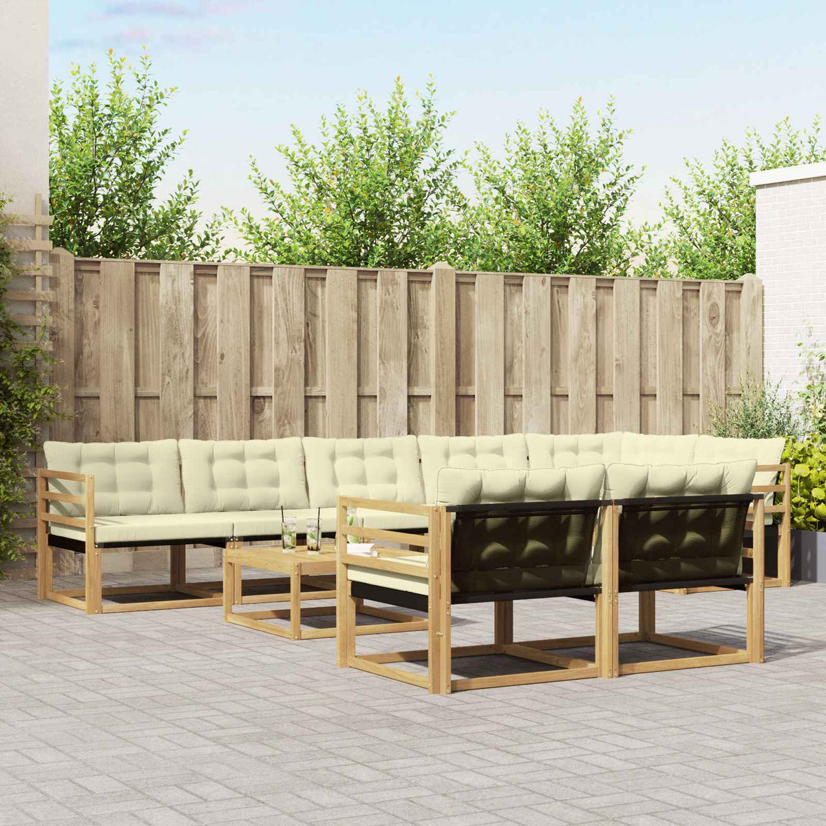 Buiten bankenset 9 pcs Wit en crèmekleurig 79 x 79 x 37 cm is nu te koop bij PeponiXL, paradijselijk wonen!