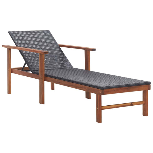 Ligbed poly rattan en massief acaciahout zwart is nu te koop bij PeponiXL, paradijselijk wonen!