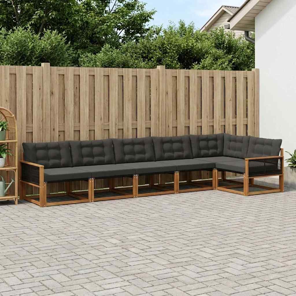 Buiten bankenset met kussen 6 pcs Naturel en Zwart is nu te koop bij PeponiXL, paradijselijk wonen!