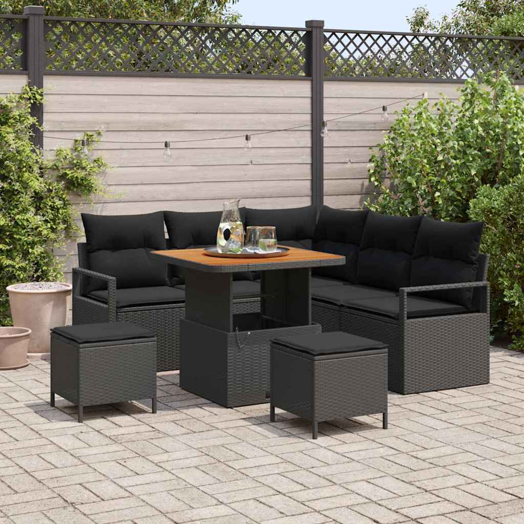 Tuin Sofa Set met kussen met opslag 8 pcs Zwart is nu te koop bij PeponiXL, paradijselijk wonen!