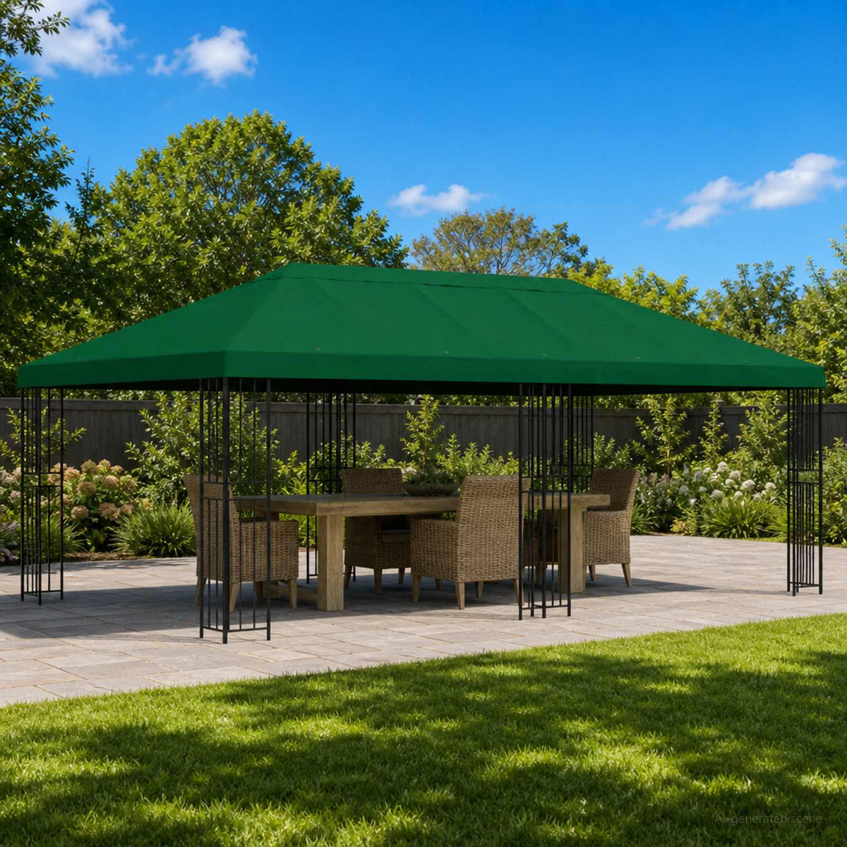 Paviljoen met zijwanden 6 x 3 m Groen Polyester en staal 190 is nu te koop bij PeponiXL, paradijselijk wonen!