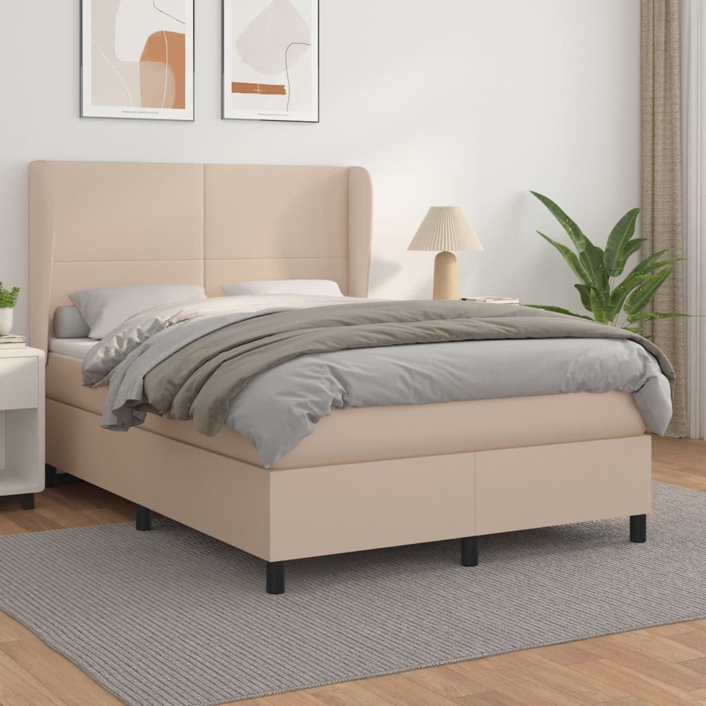 Boxspring met matras kunstleer cappuccinokleurig 140x190 cm is nu te koop bij PeponiXL, paradijselijk wonen!