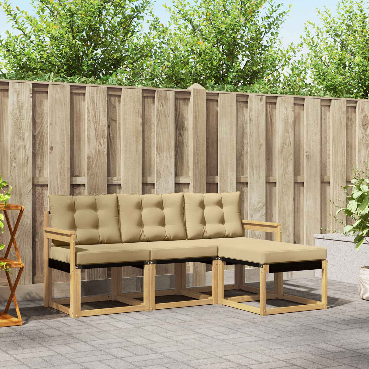 Buiten bankenset met kussen 4 pcs Wit en Beige is nu te koop bij PeponiXL, paradijselijk wonen!