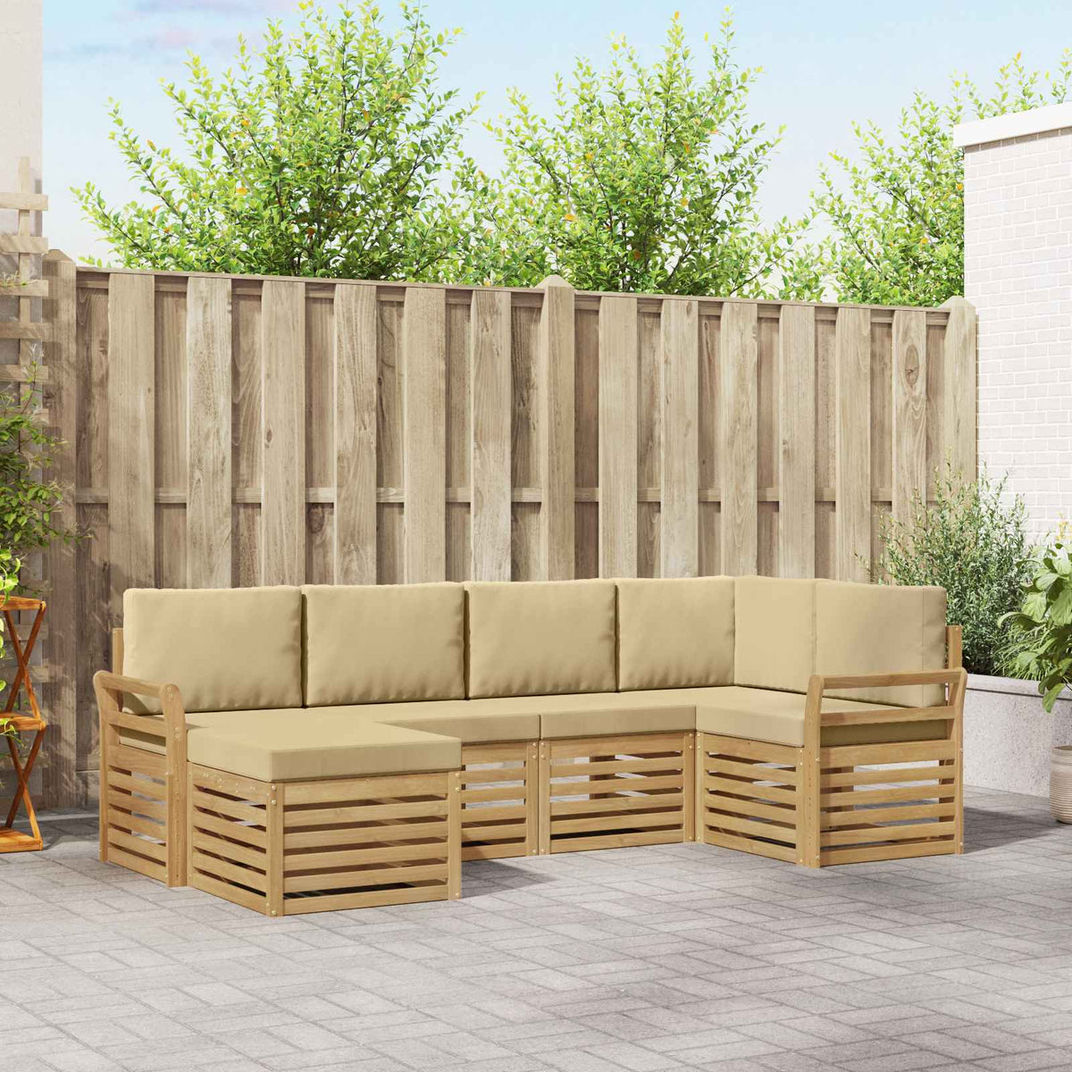 Buiten bankenset 6 pcs Wit en Beige Polyester is nu te koop bij PeponiXL, paradijselijk wonen!