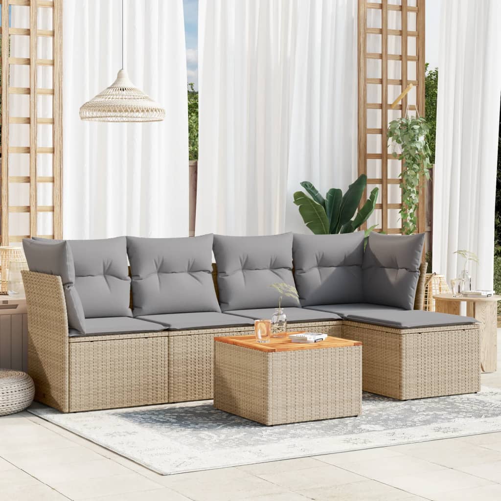 6-delige Loungeset met kussens poly rattan gemengd beige is nu te koop bij PeponiXL, paradijselijk wonen!