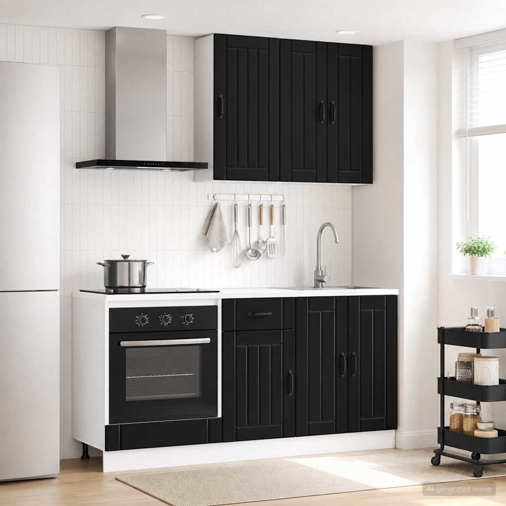 Keukenblok LUCCA 5 pcs Zwart Bewerkt hout is nu te koop bij PeponiXL, paradijselijk wonen!