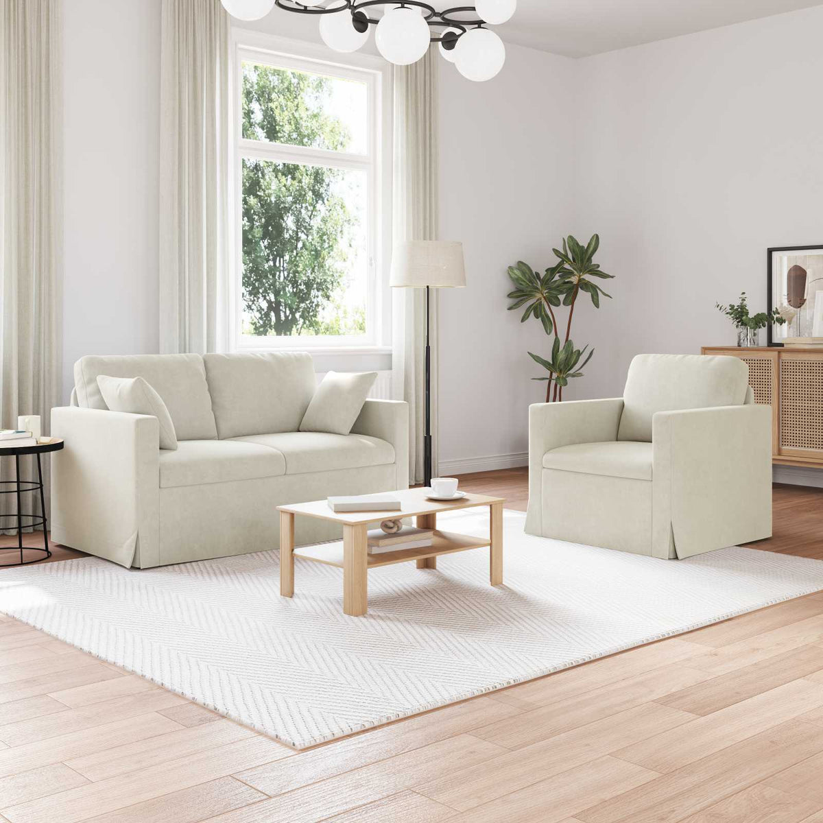 Bankstel 2 pcs Crème 138 x 78 x 80 cm Fluweel is nu te koop bij PeponiXL, paradijselijk wonen!