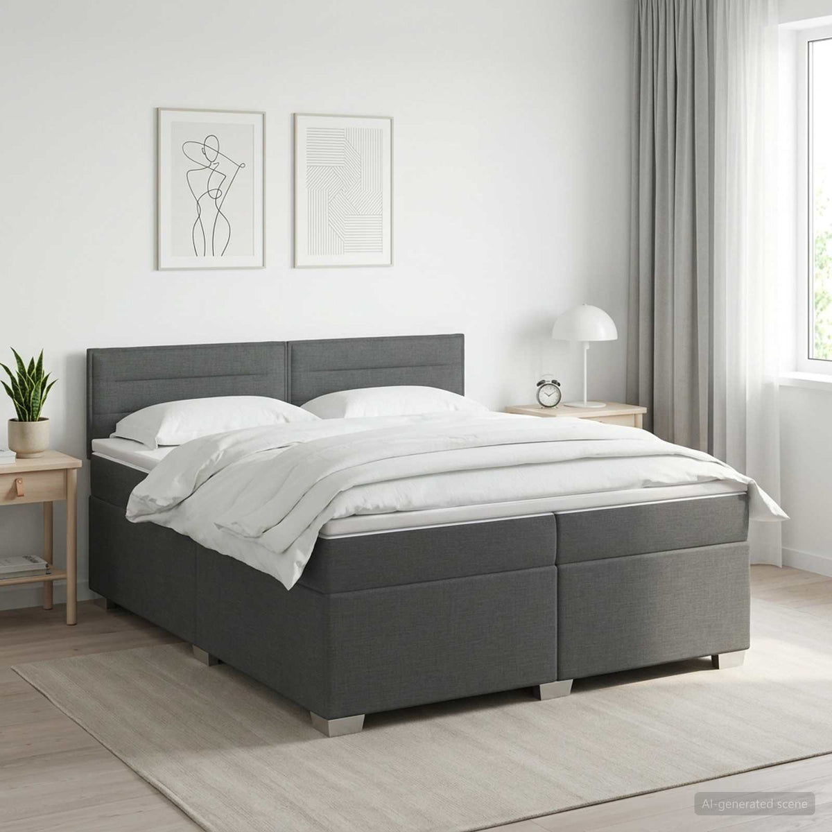 Boxspring Bed met Matras en LED Donkergrijs 200 x 200 cm Stof is nu te koop bij PeponiXL, paradijselijk wonen!