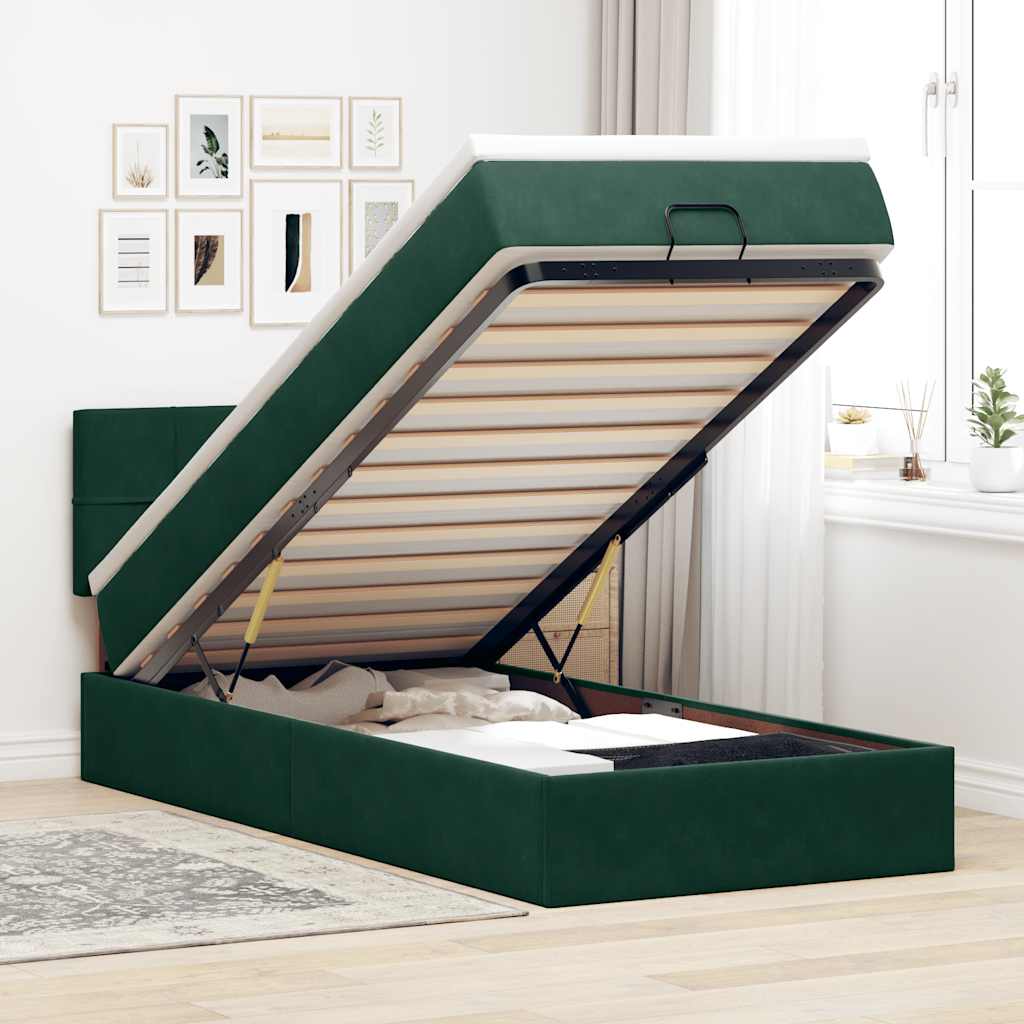 Bed poef met matras en LED's 90x200 cm fluweel donkergroen is nu te koop bij PeponiXL, paradijselijk wonen!