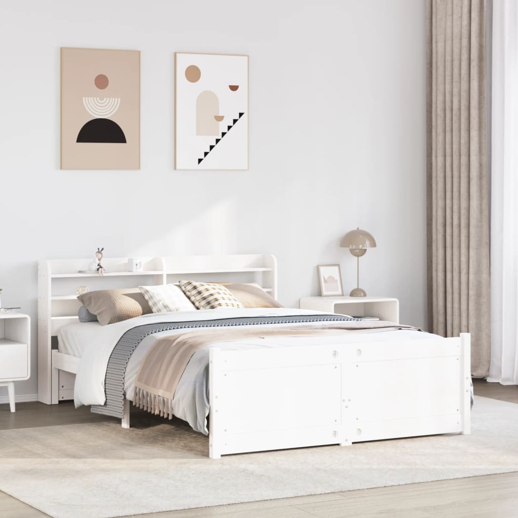 Bedframe met hoofdbord massief grenenhout wit 150x200 cm is nu te koop bij PeponiXL, paradijselijk wonen!