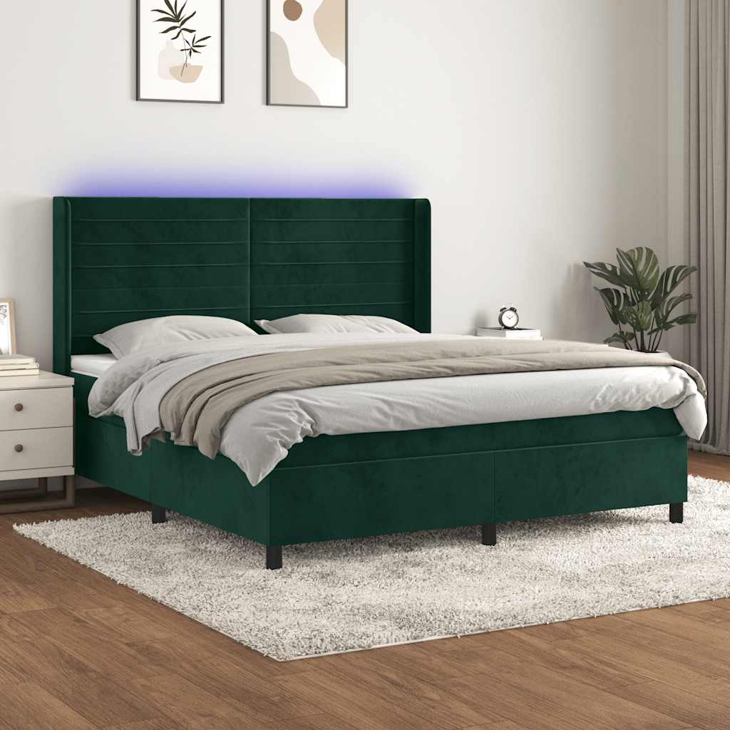 Boxspring met matras en LED fluweel donkergroen 180x200 cm is nu te koop bij PeponiXL, paradijselijk wonen!