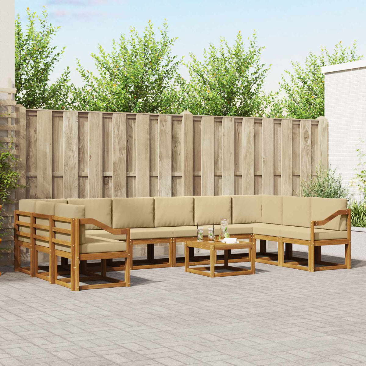 Buiten bankenset met kussen 11 pcs Natuurlijk en Beige is nu te koop bij PeponiXL, paradijselijk wonen!