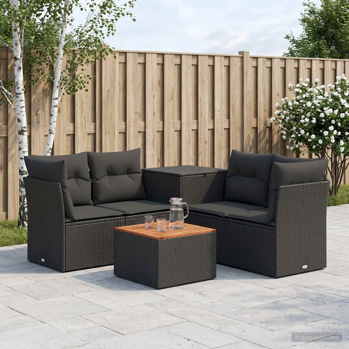 Bankstel 6 st Zwart Poly Rattan en Staal is nu te koop bij PeponiXL, paradijselijk wonen!