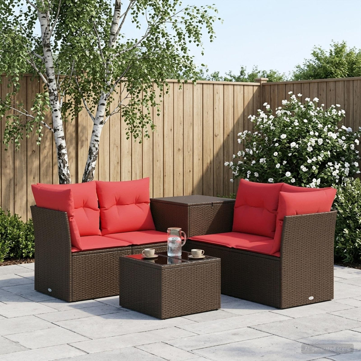 Bankstel 6 st Bruin en Rood Poly Rattan en Staal is nu te koop bij PeponiXL, paradijselijk wonen!