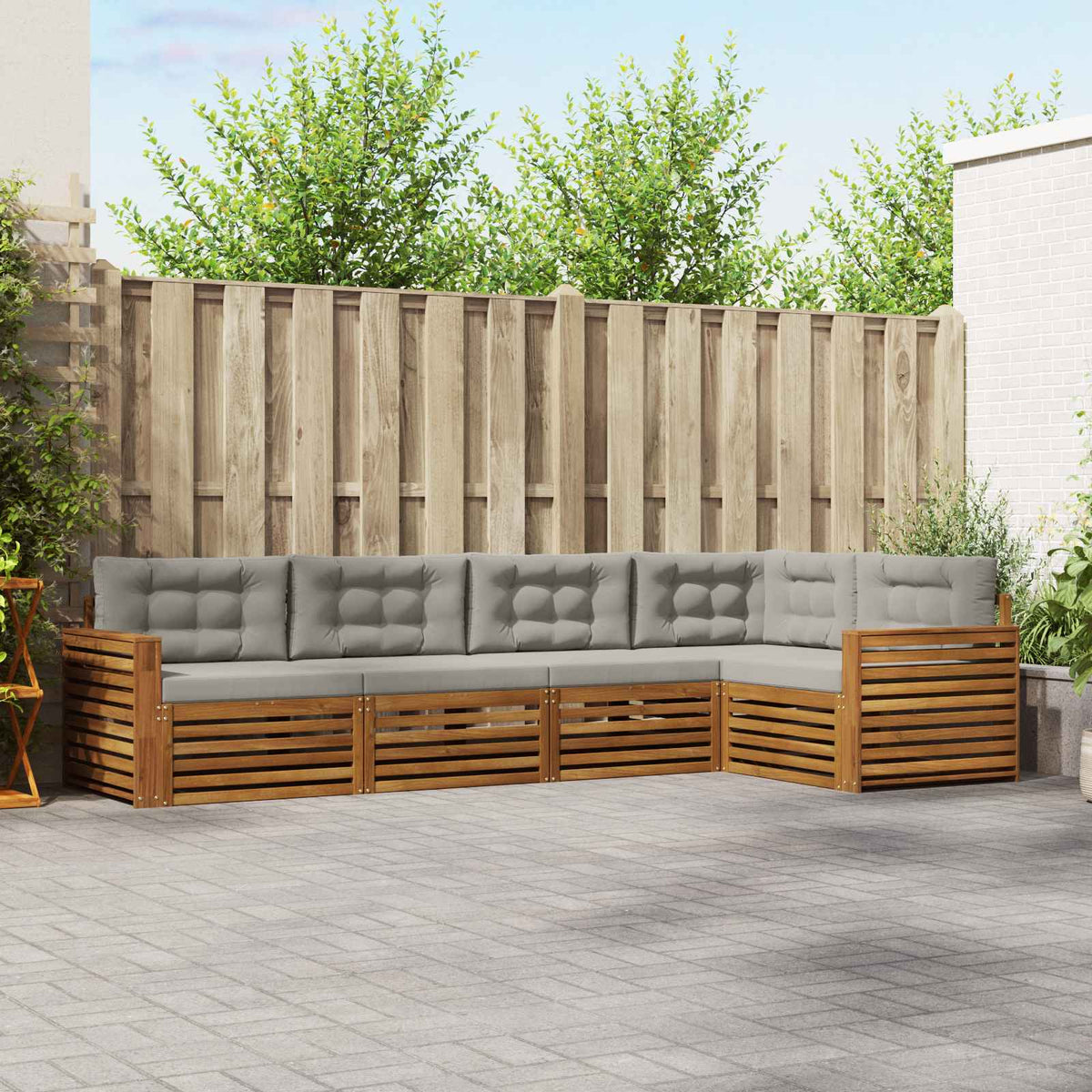 Buiten bankenset met kussen 5 pcs Natuurlijk en Lichtgrijs is nu te koop bij PeponiXL, paradijselijk wonen!