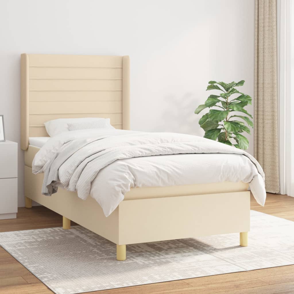 Boxspring met matras stof crèmekleurig 90x190 cm is nu te koop bij PeponiXL, paradijselijk wonen!
