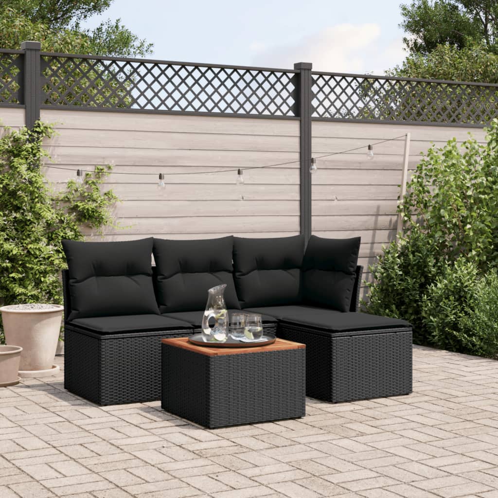 5-delige Loungeset met kussens poly rattan zwart is nu te koop bij PeponiXL, paradijselijk wonen!