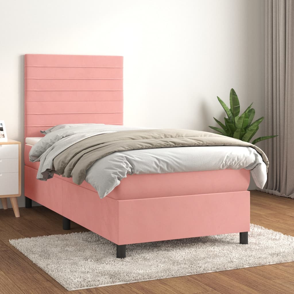Boxspring met matras fluweel roze 100x200 cm is nu te koop bij PeponiXL, paradijselijk wonen!