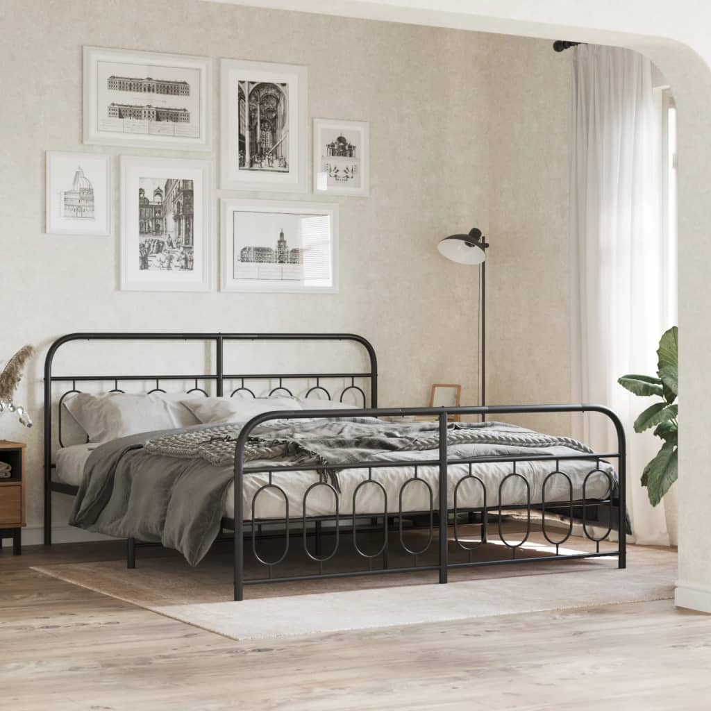 Bedframe met hoofd- en voeteneinde metaal zwart 183x213 cm is nu te koop bij PeponiXL, paradijselijk wonen!