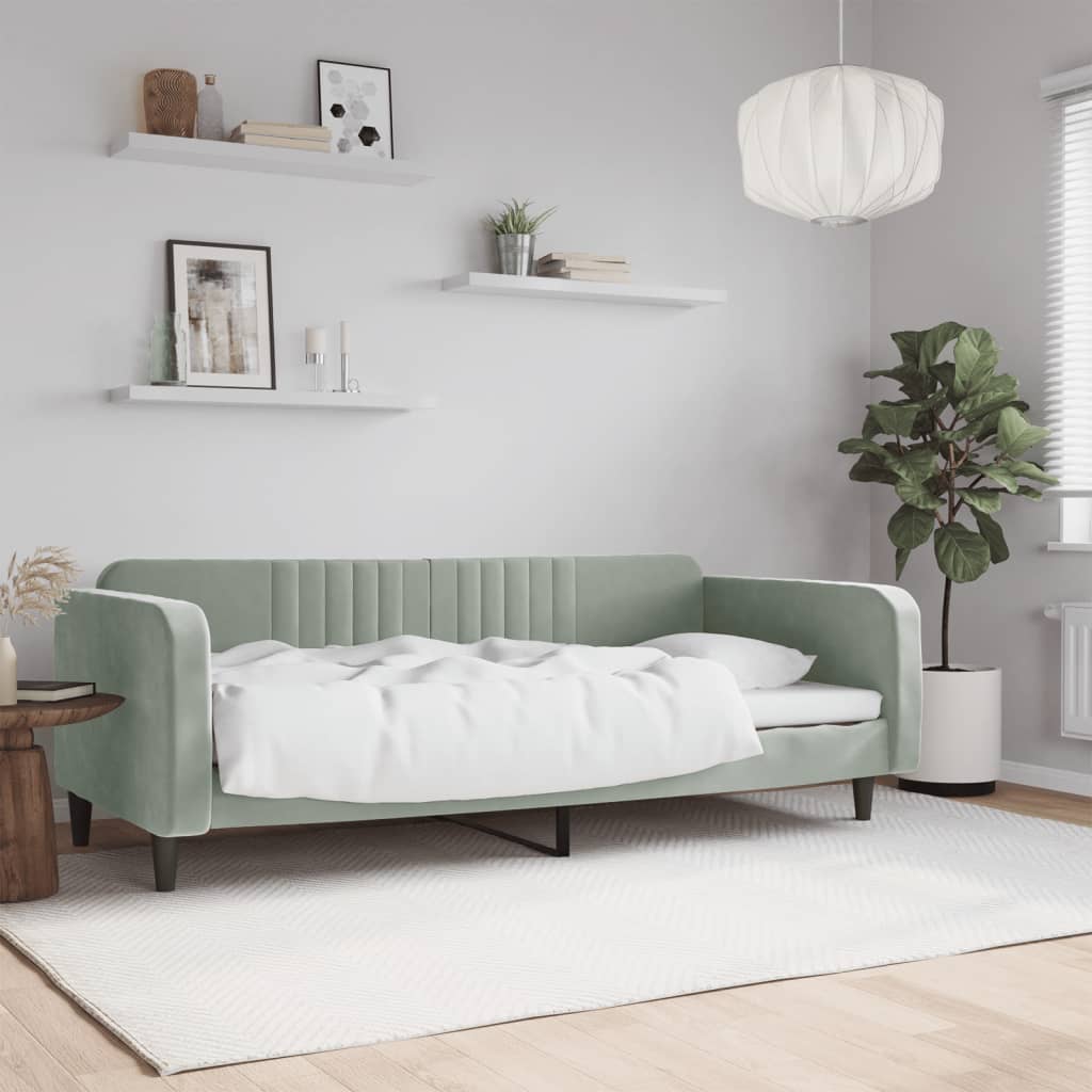 Slaapbank 90x200 cm fluweel lichtgrijs is nu te koop bij PeponiXL, paradijselijk wonen!