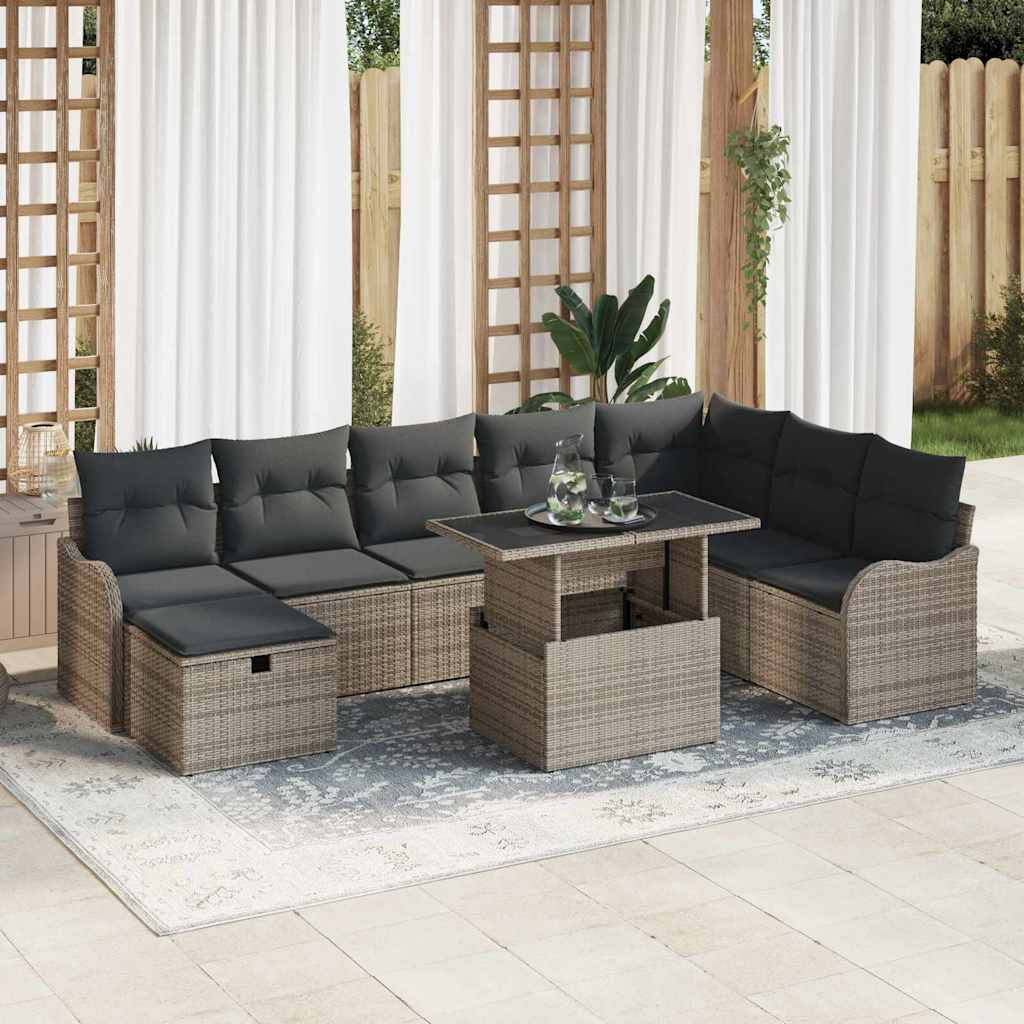 Tuin Sofa Set 9 st Grijs poly rattan is nu te koop bij PeponiXL, paradijselijk wonen!