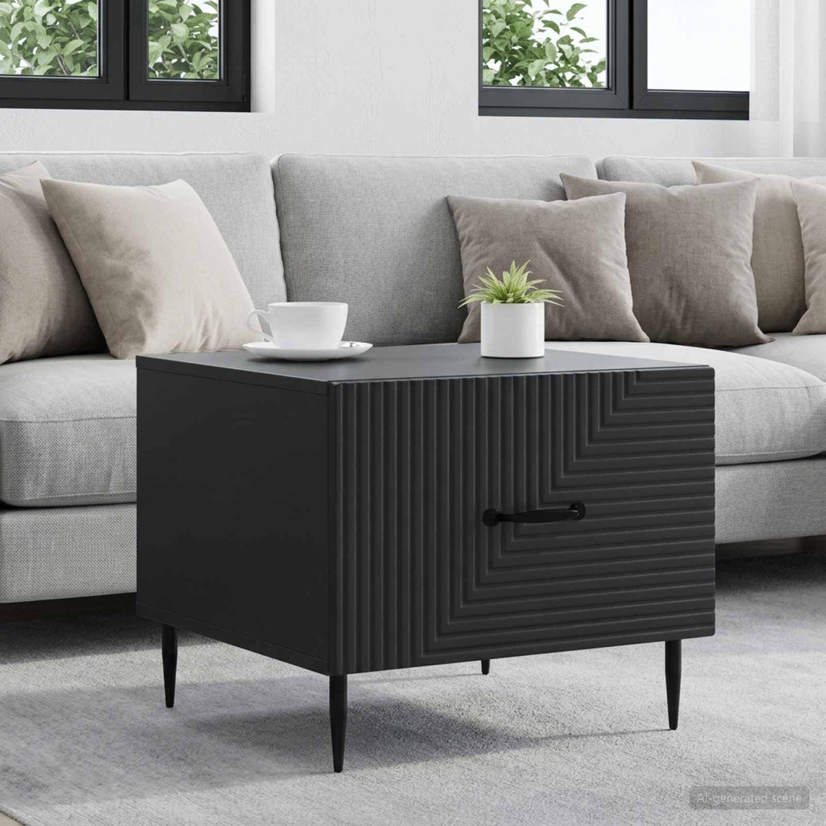 Salontafel met lade Zwart 49 x 50 x 40 cm Bewerkt hout is nu te koop bij PeponiXL, paradijselijk wonen!
