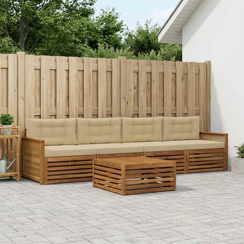Buiten bankenset met kussen 5 pcs Natuurlijk en Beige is nu te koop bij PeponiXL, paradijselijk wonen!
