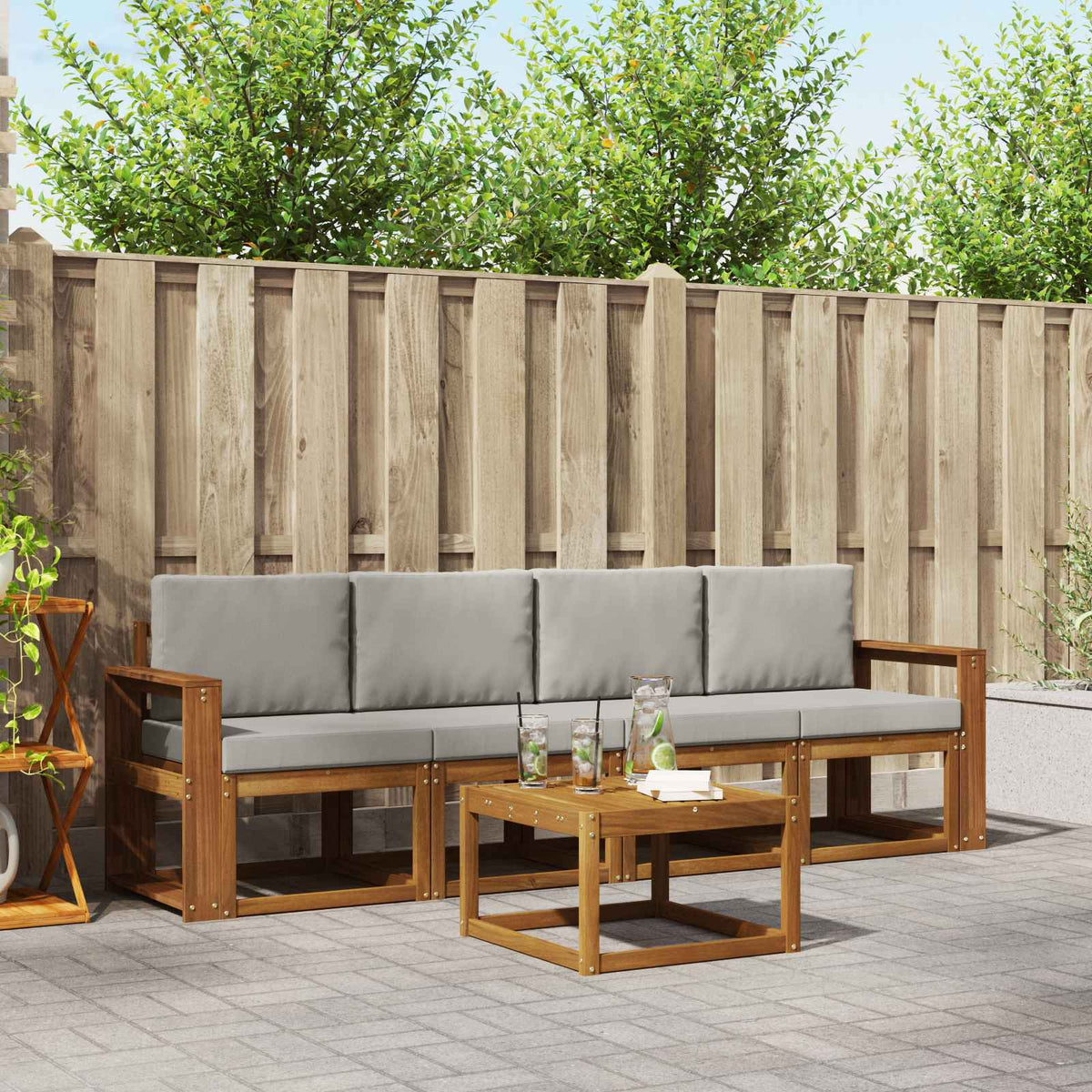 Buiten bankenset met kussen 5 pcs Natuurlijk en Lichtgrijs is nu te koop bij PeponiXL, paradijselijk wonen!