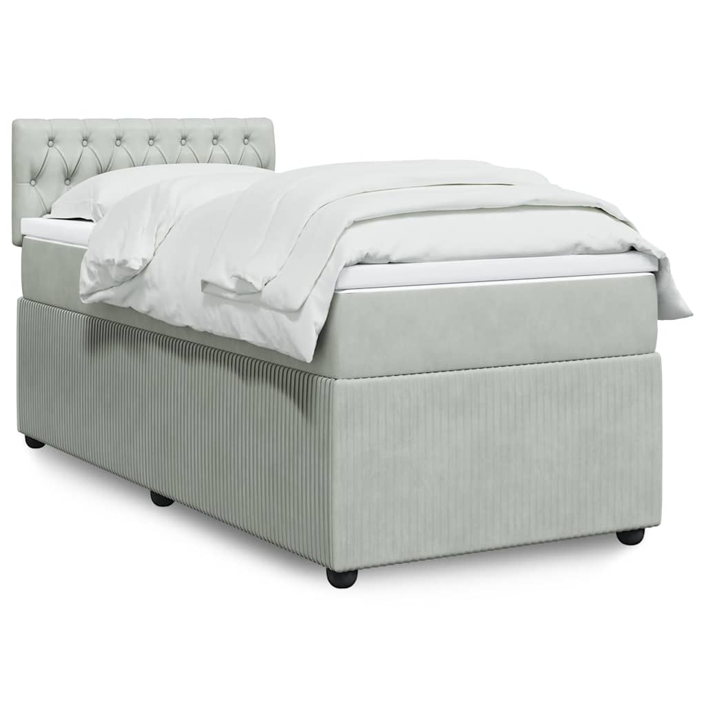 Boxspring met matras fluweel lichtgrijs 90x200 cm is nu te koop bij PeponiXL, paradijselijk wonen!