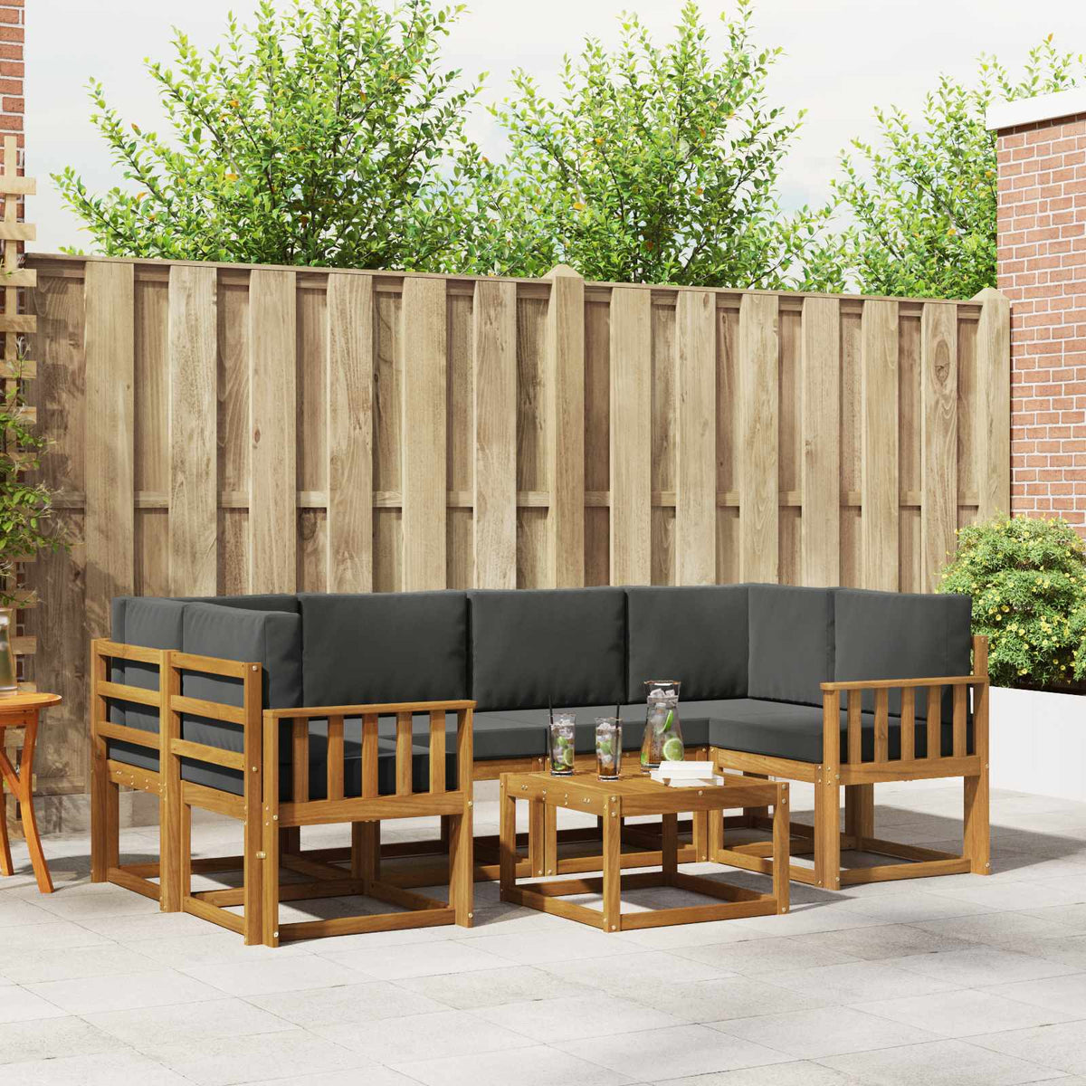 Buiten bankenset met kussen 7 pcs Natuurlijk en Antraciet is nu te koop bij PeponiXL, paradijselijk wonen!