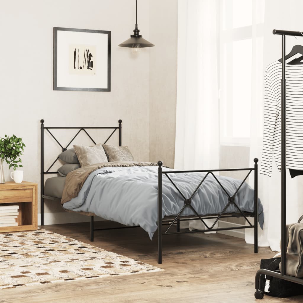 Bedframe met hoofd- en voeteneinde metaal zwart 75x190 cm is nu te koop bij PeponiXL, paradijselijk wonen!