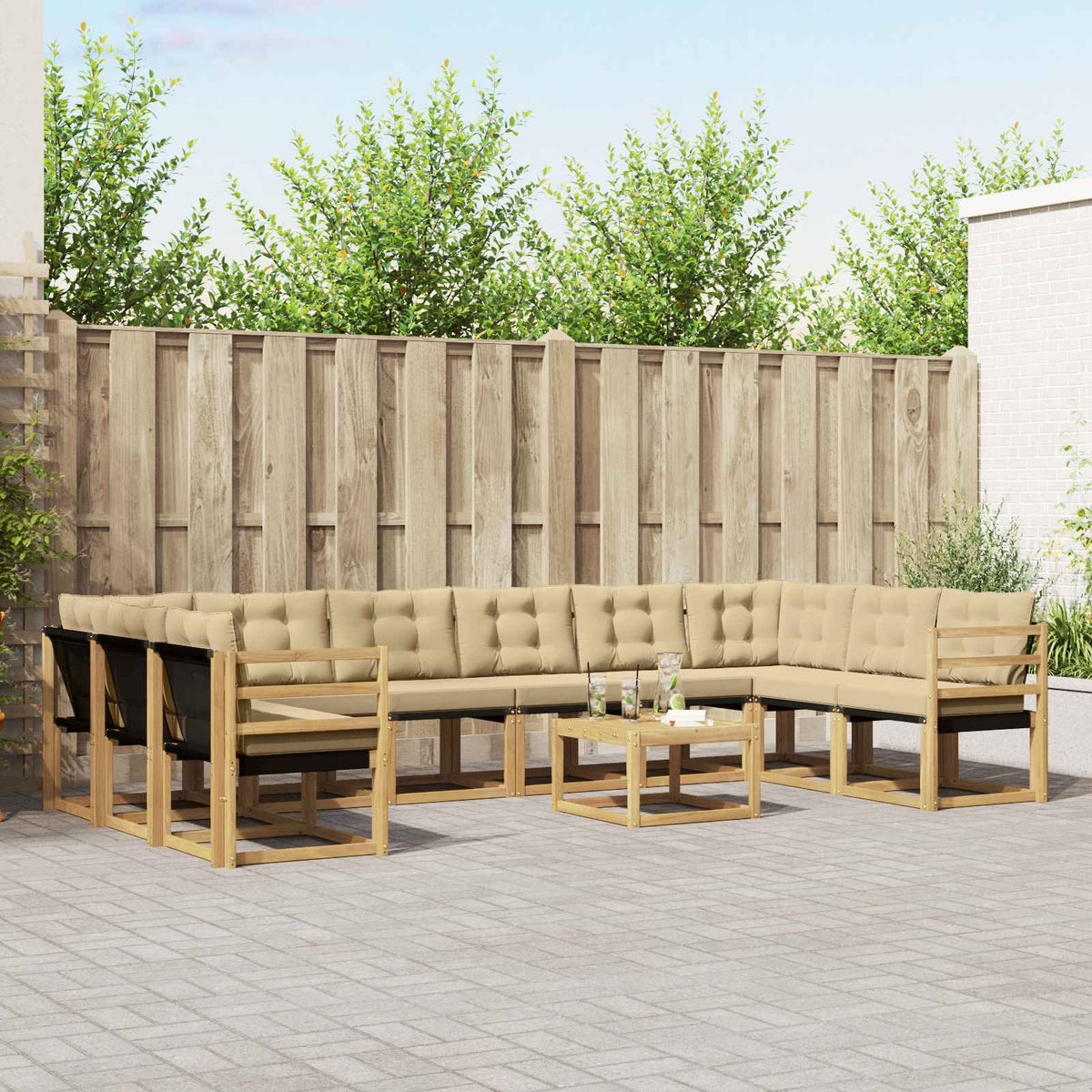 Buiten bankenset met kussen 11 pcs Wit en Beige is nu te koop bij PeponiXL, paradijselijk wonen!