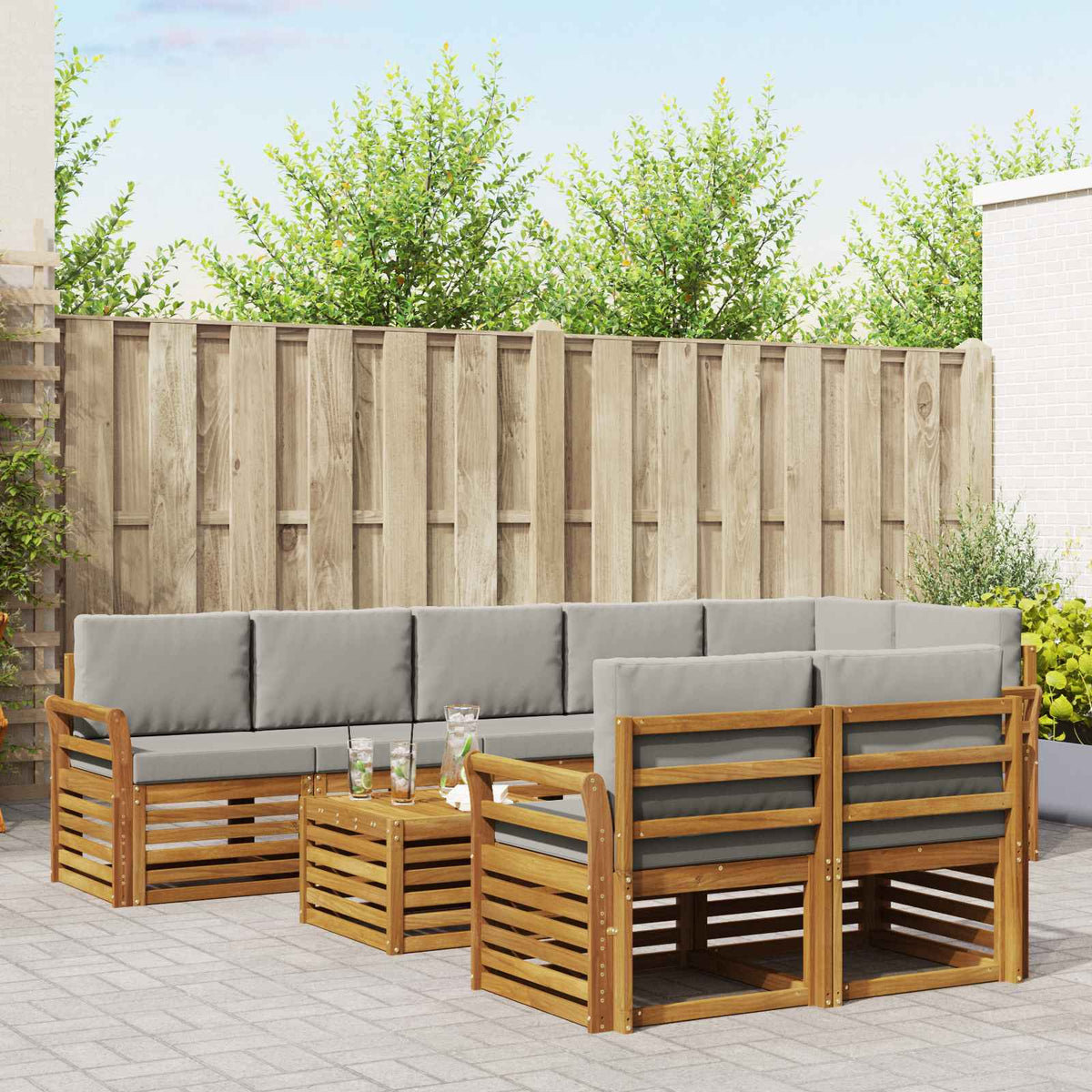 Sofa-Sets 9 pcs Natuurlijk en Lichtgrijs Massief Acaciahout is nu te koop bij PeponiXL, paradijselijk wonen!