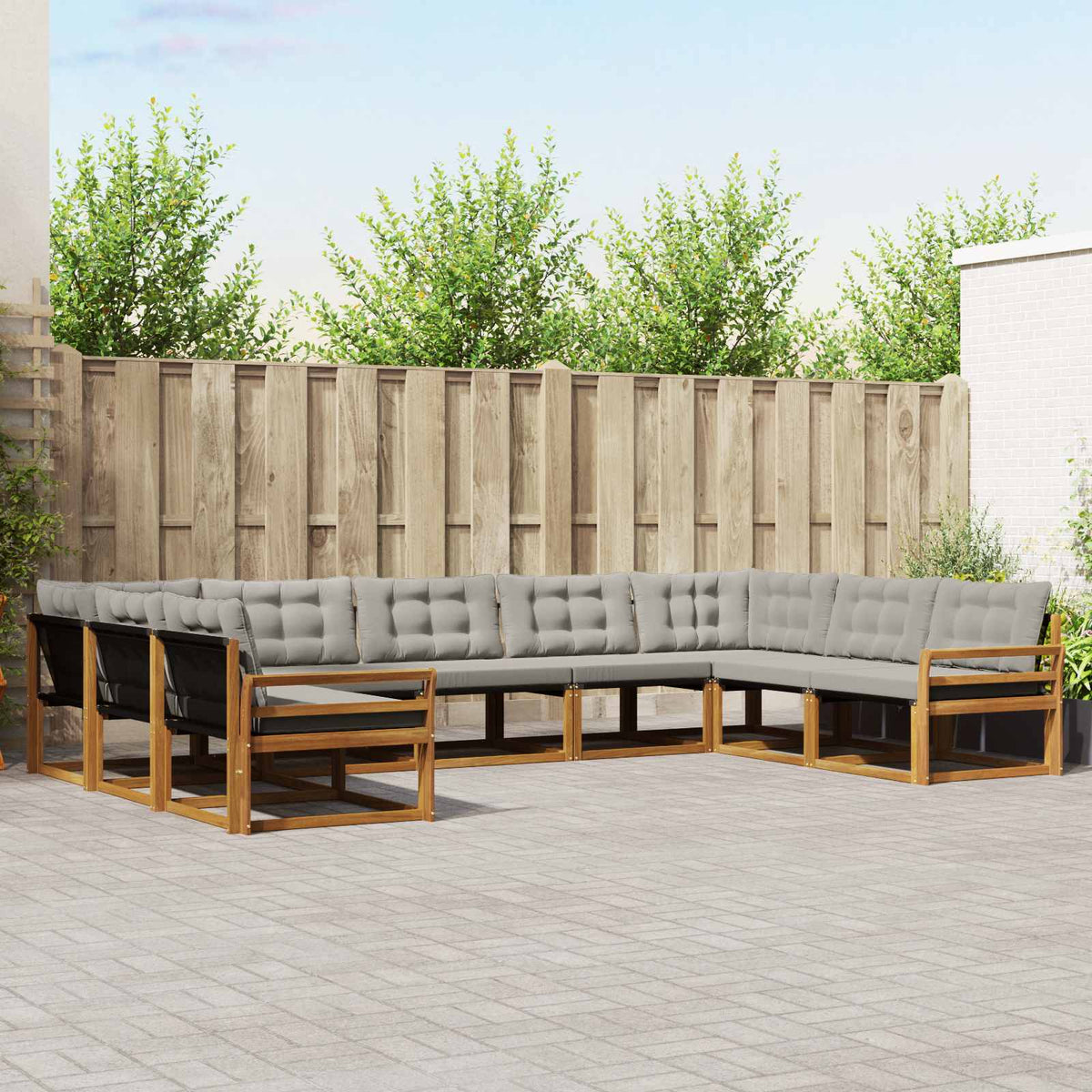 Buiten bankenset met kussen 9 pcs Natuurlijk en Lichtgrijs is nu te koop bij PeponiXL, paradijselijk wonen!