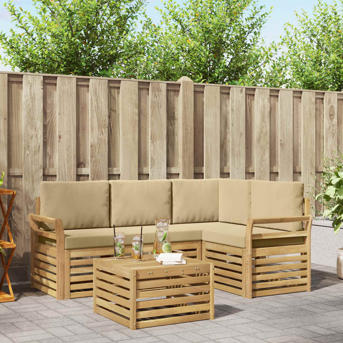 Buiten bankenset 5 pcs Wit en Beige 59 x 59 x 37 cm Polyester is nu te koop bij PeponiXL, paradijselijk wonen!