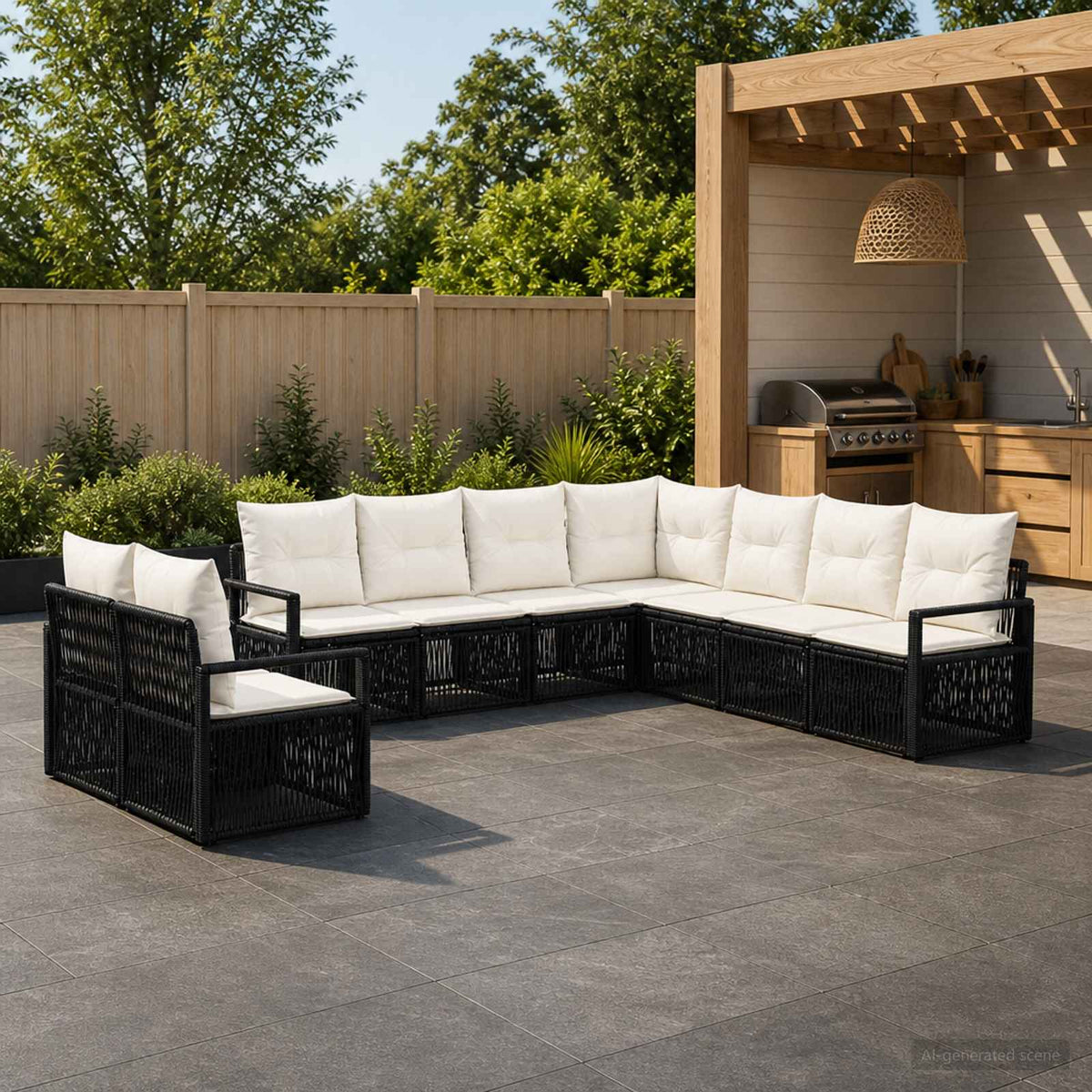Tuinbankenset 9 pcs Zwart poly rattan is nu te koop bij PeponiXL, paradijselijk wonen!