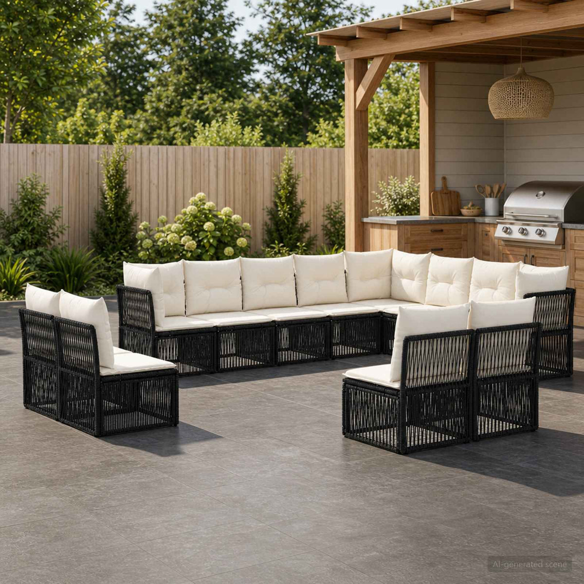 Tuinbankenset 12 pcs Zwart poly rattan is nu te koop bij PeponiXL, paradijselijk wonen!