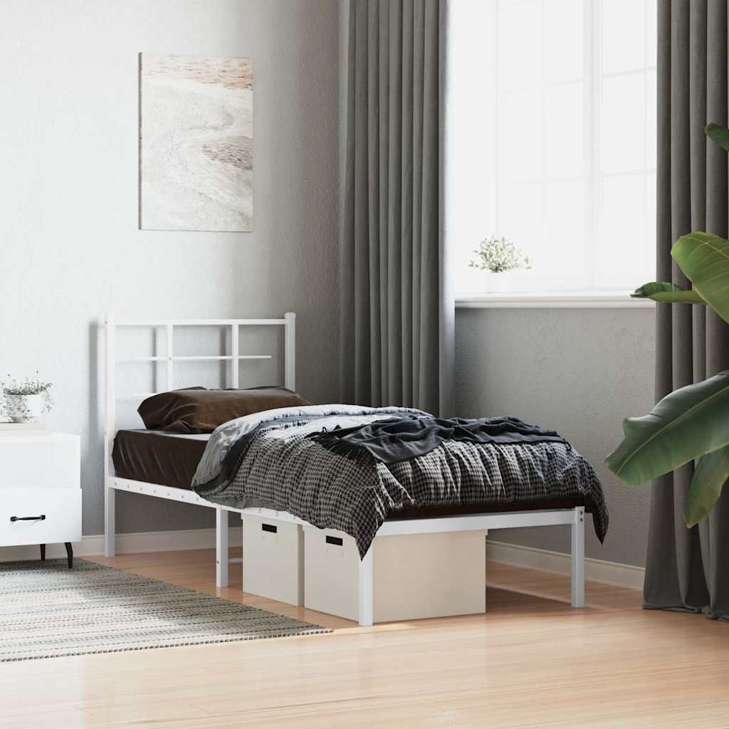 Bedframe met hoofdbord metaal wit 80x200 cm is nu te koop bij PeponiXL, paradijselijk wonen!