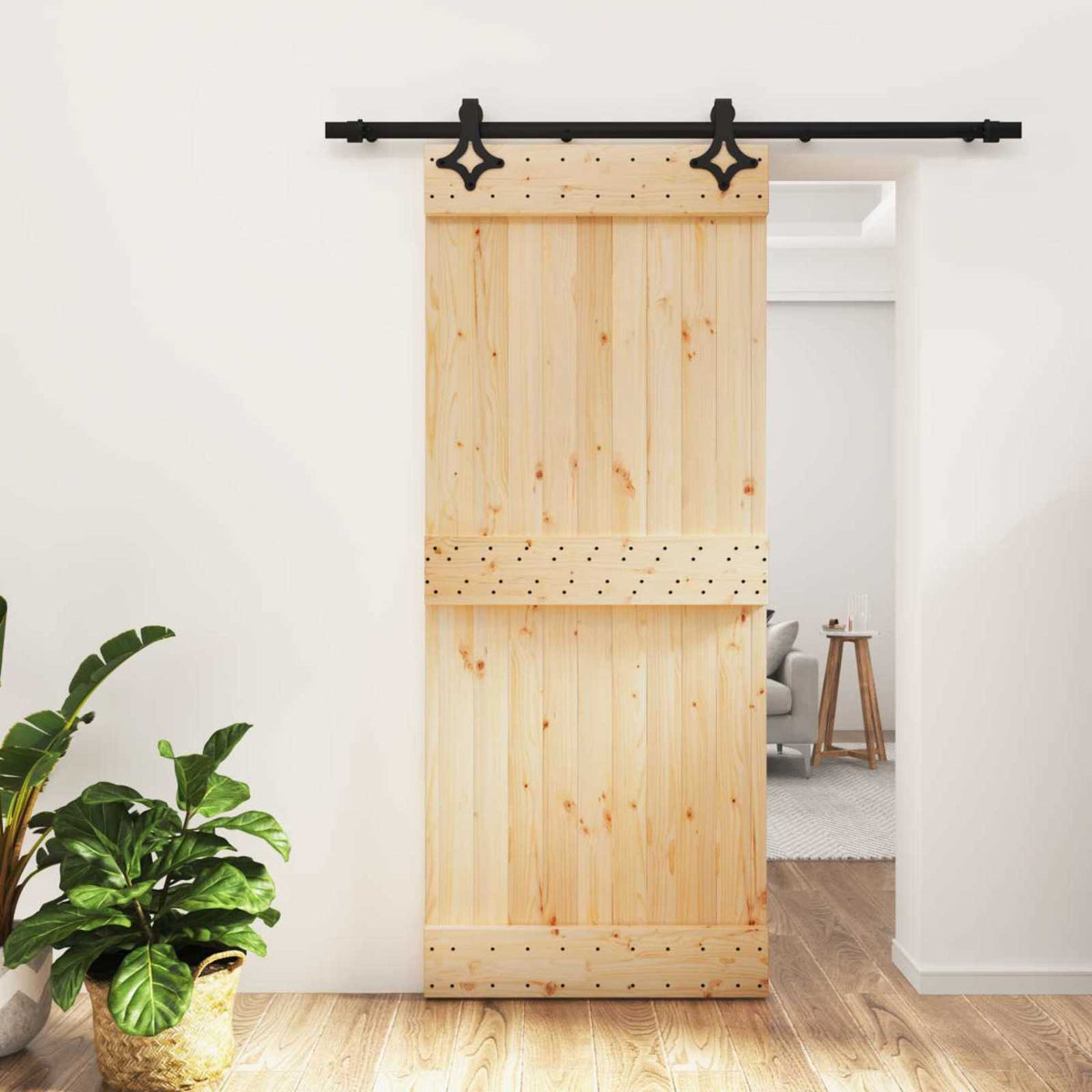 Schuifdeur Naturel en Zwart 85 x 210 cm Massief Grenenhout is nu te koop bij PeponiXL, paradijselijk wonen!
