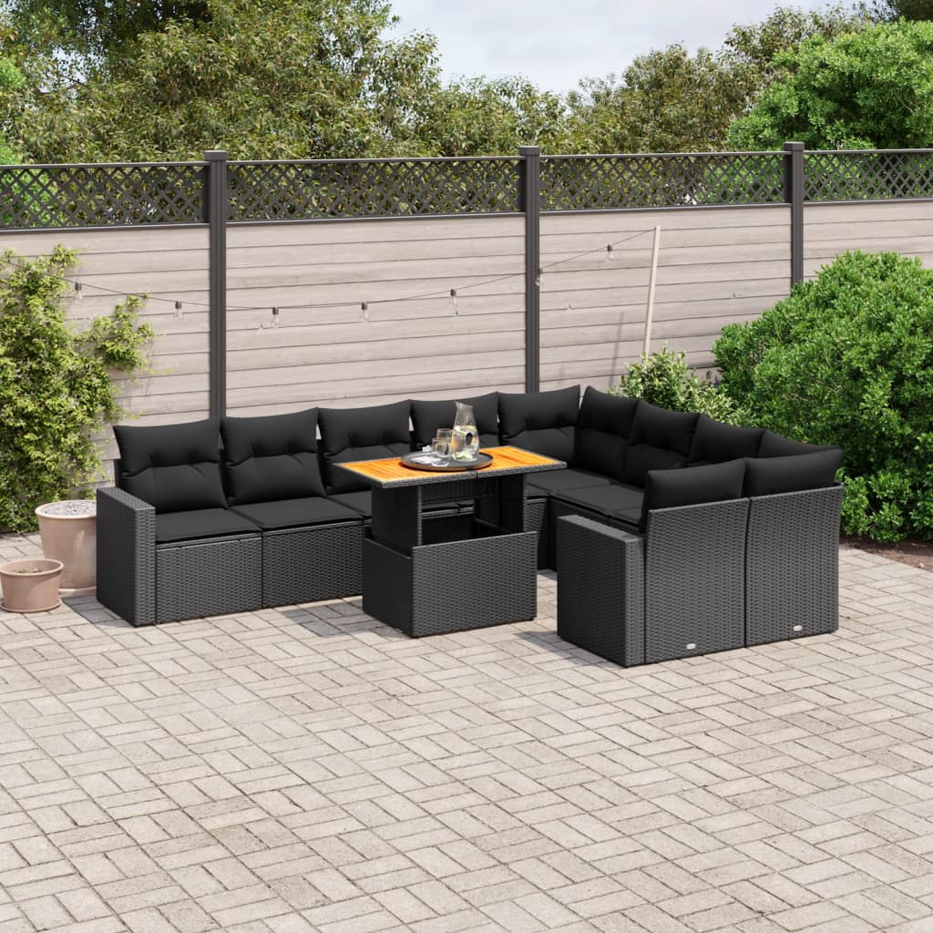 10-delige Loungeset met kussens poly rattan zwart is nu te koop bij PeponiXL, paradijselijk wonen!