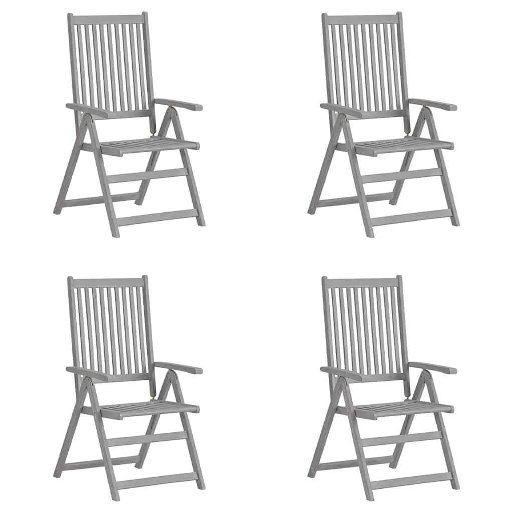 Tuinstoelen 4 st verstelbaar massief acaciahout grijs is nu te koop bij PeponiXL, paradijselijk wonen!