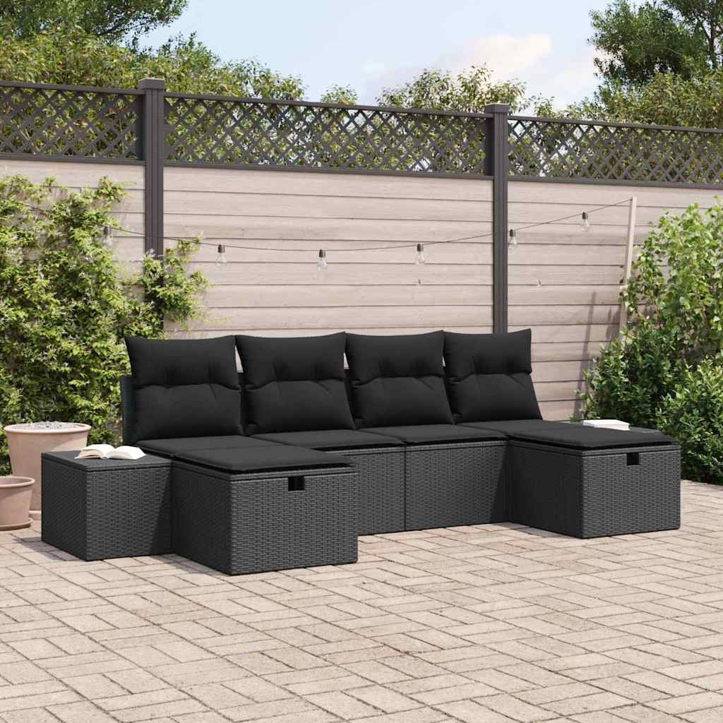 Tuin Sofa Set met kussen 6 pcs Zwart poly rattan is nu te koop bij PeponiXL, paradijselijk wonen!