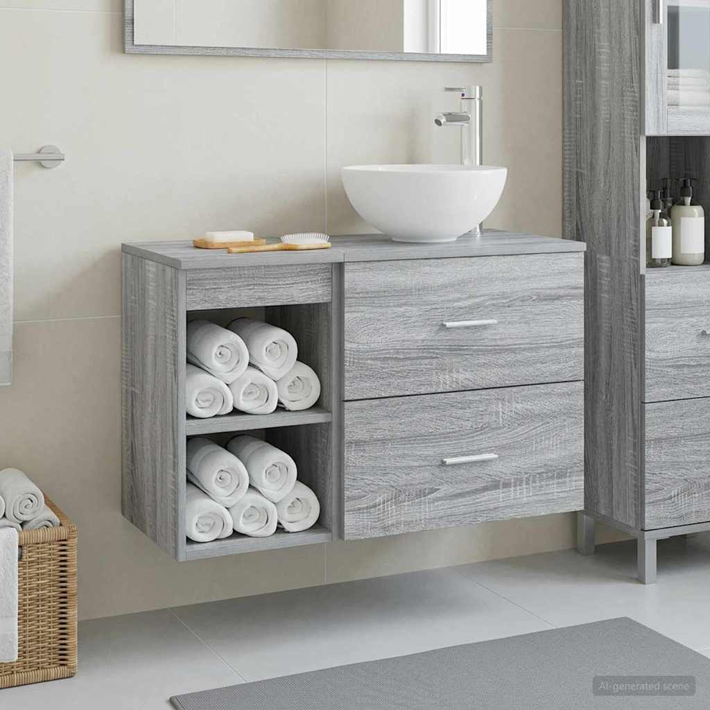 Badkamermeubelset 2 pcs Grijs Sonoma Bewerkt hout is nu te koop bij PeponiXL, paradijselijk wonen!