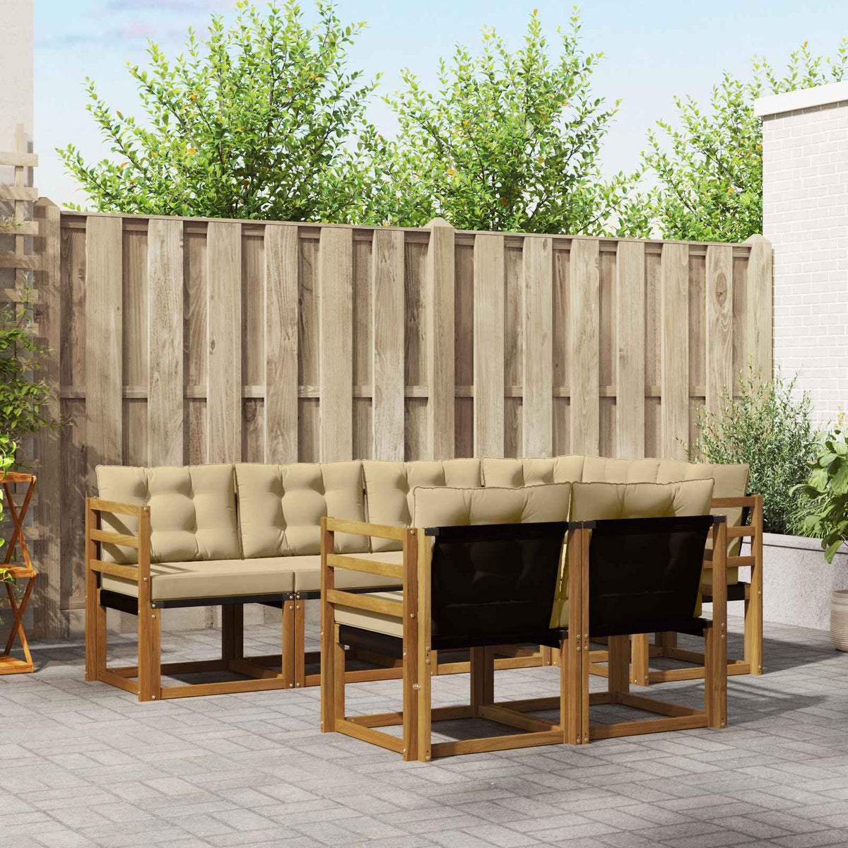 Buiten bankenset met kussen 7 pcs Natuurlijk en Beige is nu te koop bij PeponiXL, paradijselijk wonen!