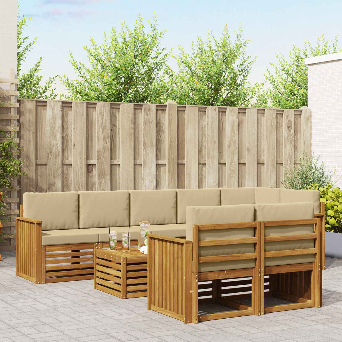 Sofa-Sets 9 pcs Natuurlijk en Beige Massief Acaciahout is nu te koop bij PeponiXL, paradijselijk wonen!