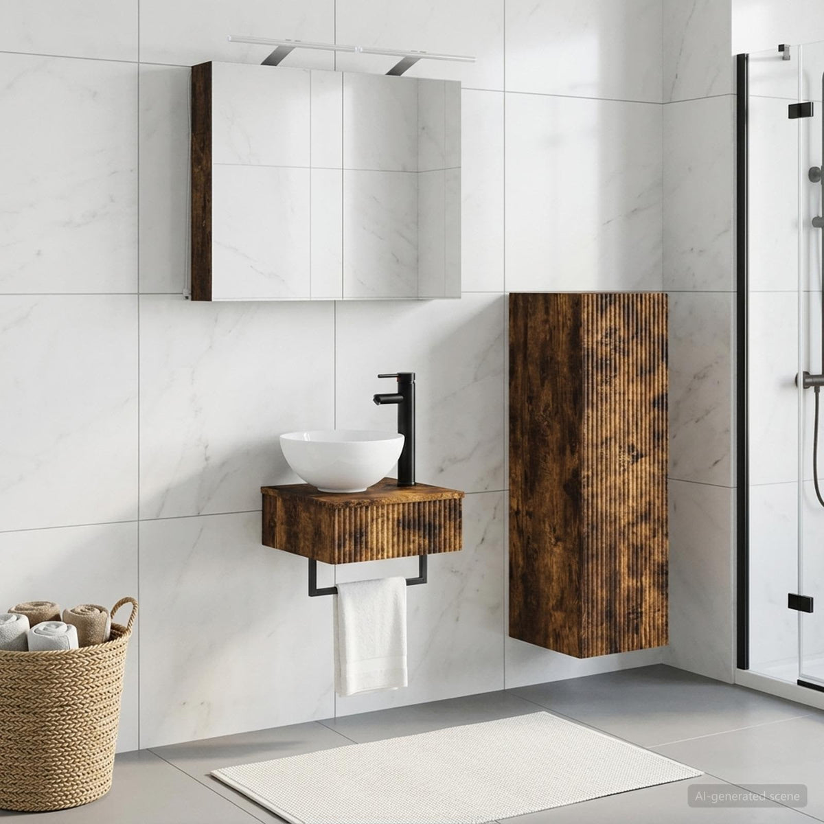 Badkamerkastenset 4 st Gerookt eiken Bewerkt hout is nu te koop bij PeponiXL, paradijselijk wonen!