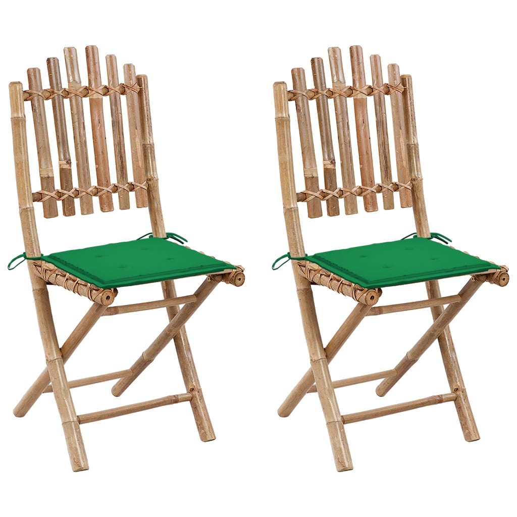 Tuinstoelen 2 st inklapbaar met kussens bamboe is nu te koop bij PeponiXL, paradijselijk wonen!