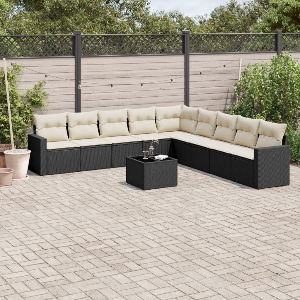10-delige Loungeset met kussens poly rattan zwart is nu te koop bij PeponiXL, paradijselijk wonen!