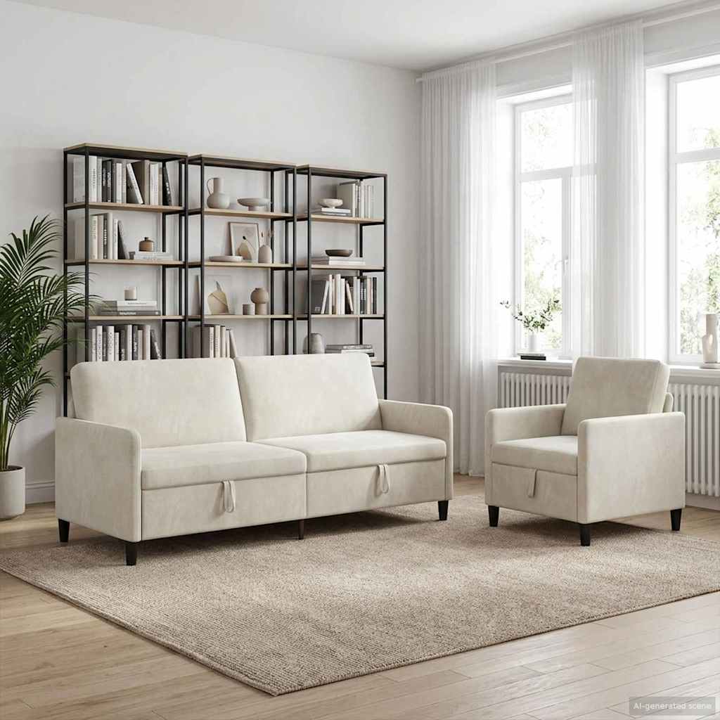 Bankenset met opbergruimte 2 st Crèmekleurig Polyester is nu te koop bij PeponiXL, paradijselijk wonen!