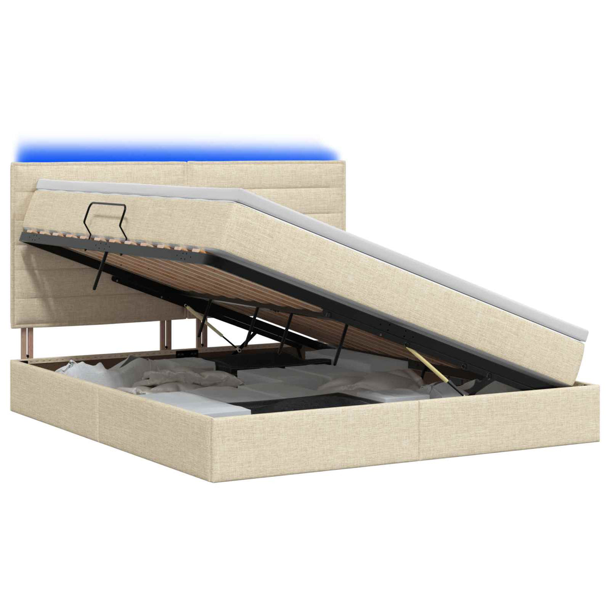 LED Opslagbed met Matras Crèmekleurig 140 x 200 cm Stof is nu te koop bij PeponiXL, paradijselijk wonen!